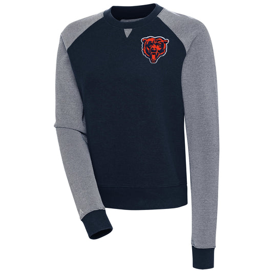 Women's Antigua Navy Chicago Bears Flier Bunker Tri-Blend Pullover Sweatshirt