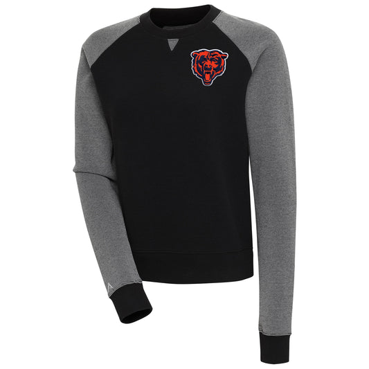 Women's Antigua Black Chicago Bears Flier Bunker Tri-Blend Pullover Sweatshirt