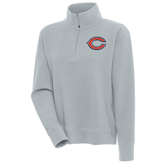 Women's Antigua Gray Chicago Bears Portal Quarter-Zip Pullover Top