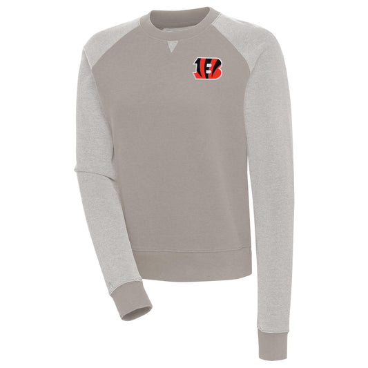 Women's Antigua Oatmeal Cincinnati Bengals Flier Bunker Tri-Blend Pullover Sweatshirt