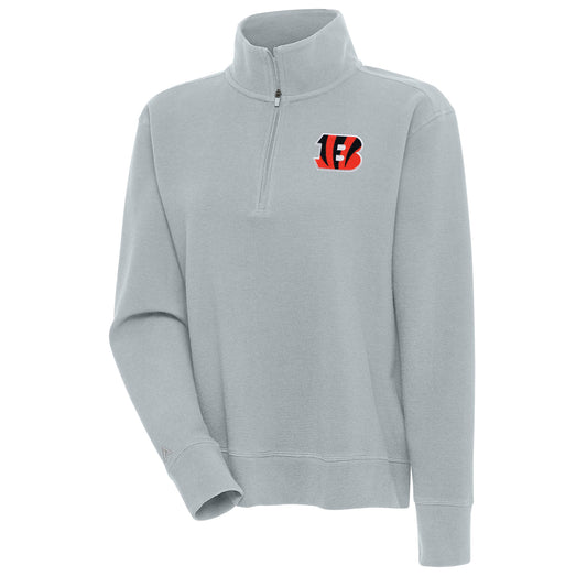 Women's Antigua Gray Cincinnati Bengals Portal Quarter-Zip Pullover Top