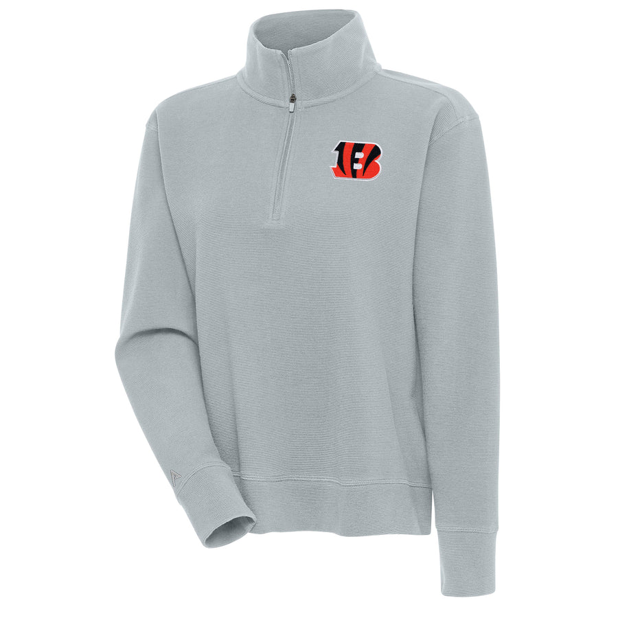 Women's Antigua Gray Cincinnati Bengals Portal Quarter-Zip Pullover Top