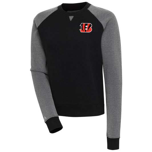 Women's Antigua Black Cincinnati Bengals Flier Bunker Tri-Blend Pullover Sweatshirt