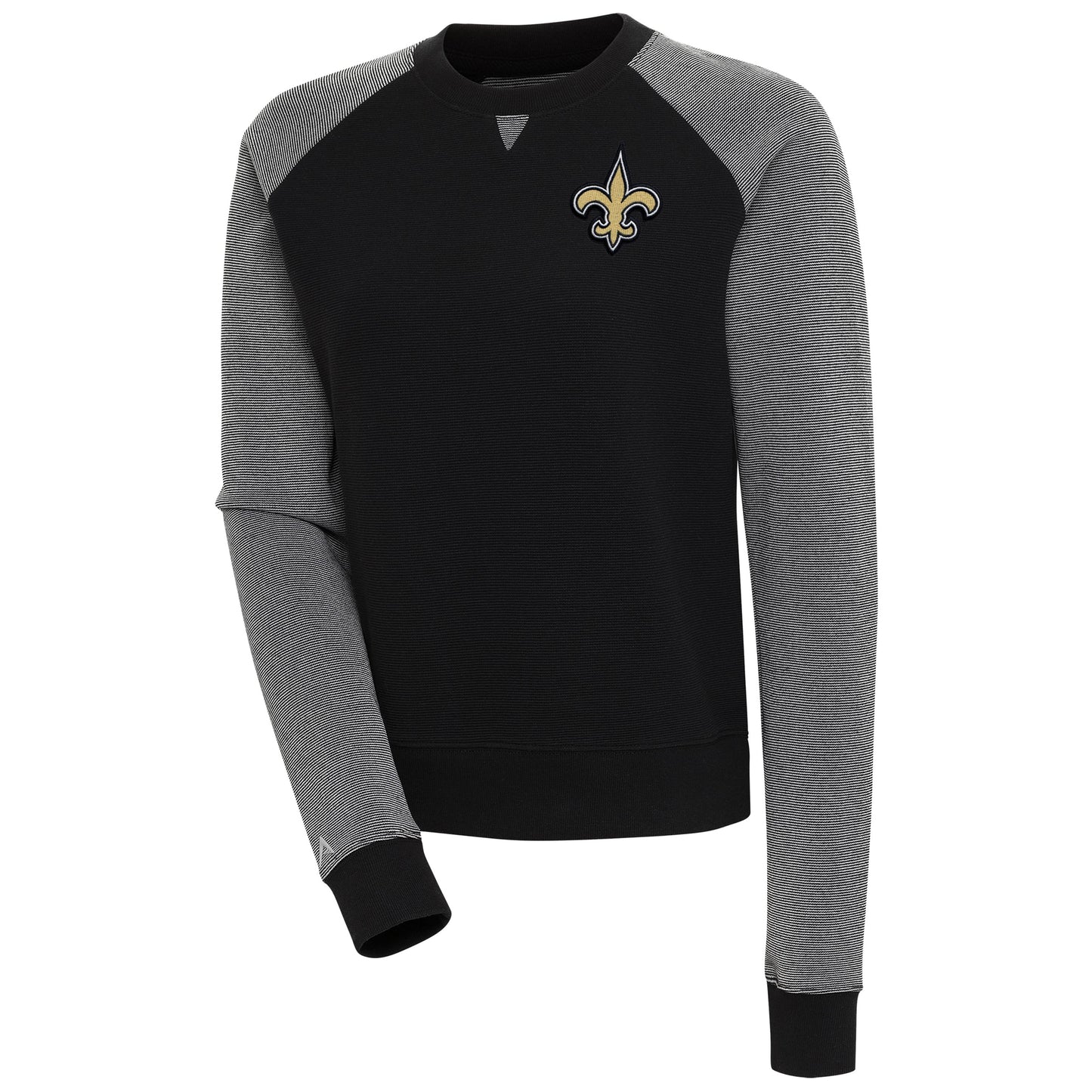 Women's Antigua Black New Orleans Saints Flier Bunker Tri-Blend Pullover Sweatshirt