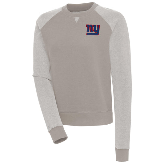 Women's Antigua Oatmeal New York Giants Flier Bunker Tri-Blend Pullover Sweatshirt