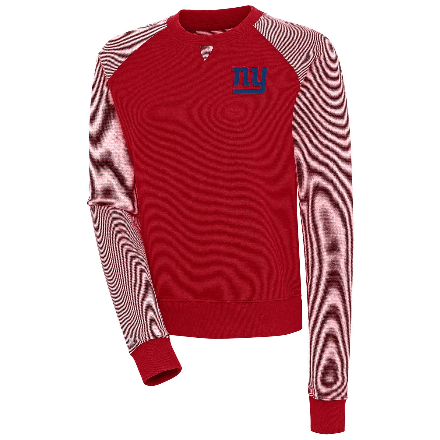 Women's Antigua Red New York Giants Flier Bunker Tri-Blend Pullover Sweatshirt