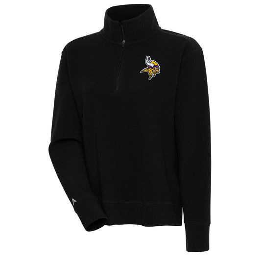 Women's Antigua Black Minnesota Vikings Portal Quarter-Zip Pullover Top