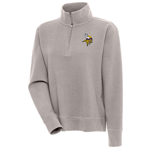 Women's Antigua Oatmeal Minnesota Vikings Portal Quarter-Zip Pullover Top