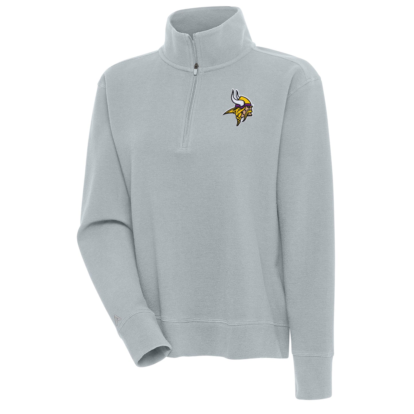 Women's Antigua Gray Minnesota Vikings Portal Quarter-Zip Pullover Top