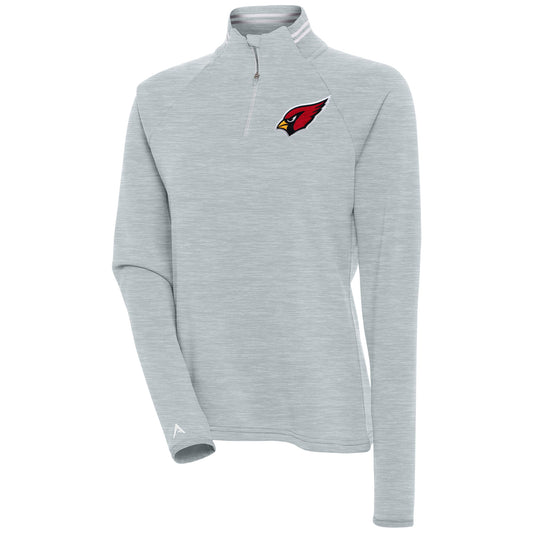 Women's Antigua Heather Gray Arizona Cardinals Milo Quarter-Zip Pullover Top