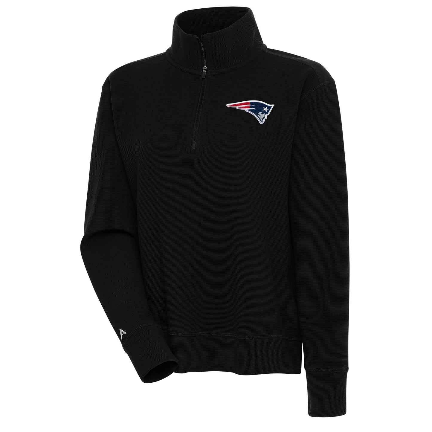 Women's Antigua Black New England Patriots Portal Quarter-Zip Pullover Top