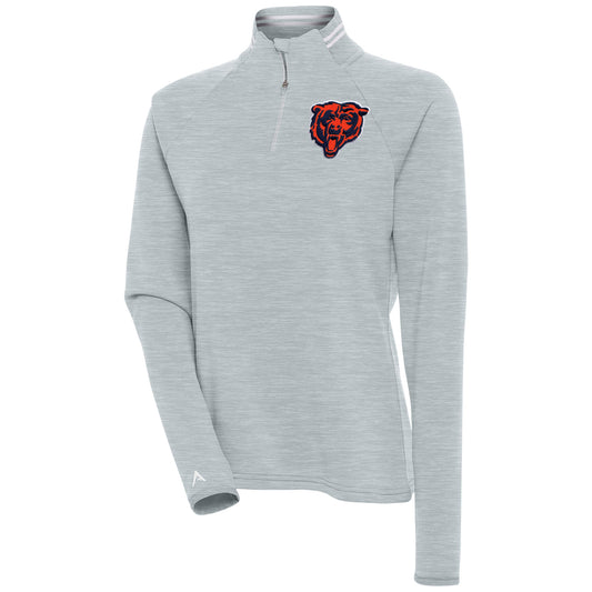 Women's Antigua Heather Gray Chicago Bears Milo Quarter-Zip Pullover Top