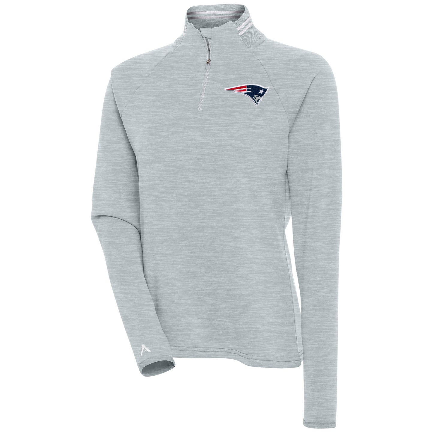 Women's Antigua Heather Gray New England Patriots Milo Quarter-Zip Pullover Top