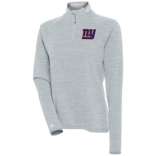 Women's Antigua Heather Gray New York Giants Milo Quarter-Zip Pullover Top