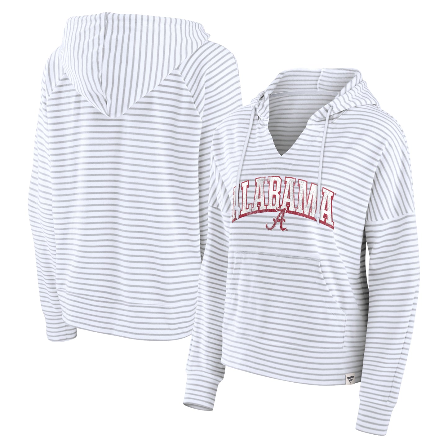 Women's Fanatics White/Gray Alabama Crimson Tide Arch Logo Striped Notch Neck Pullover Hoodie