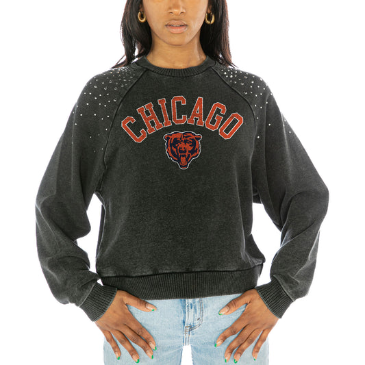 Women's Gameday Couture  Charcoal Chicago Bears Touchdown French Terry Studded Shoulder Pullover Sweatshirt