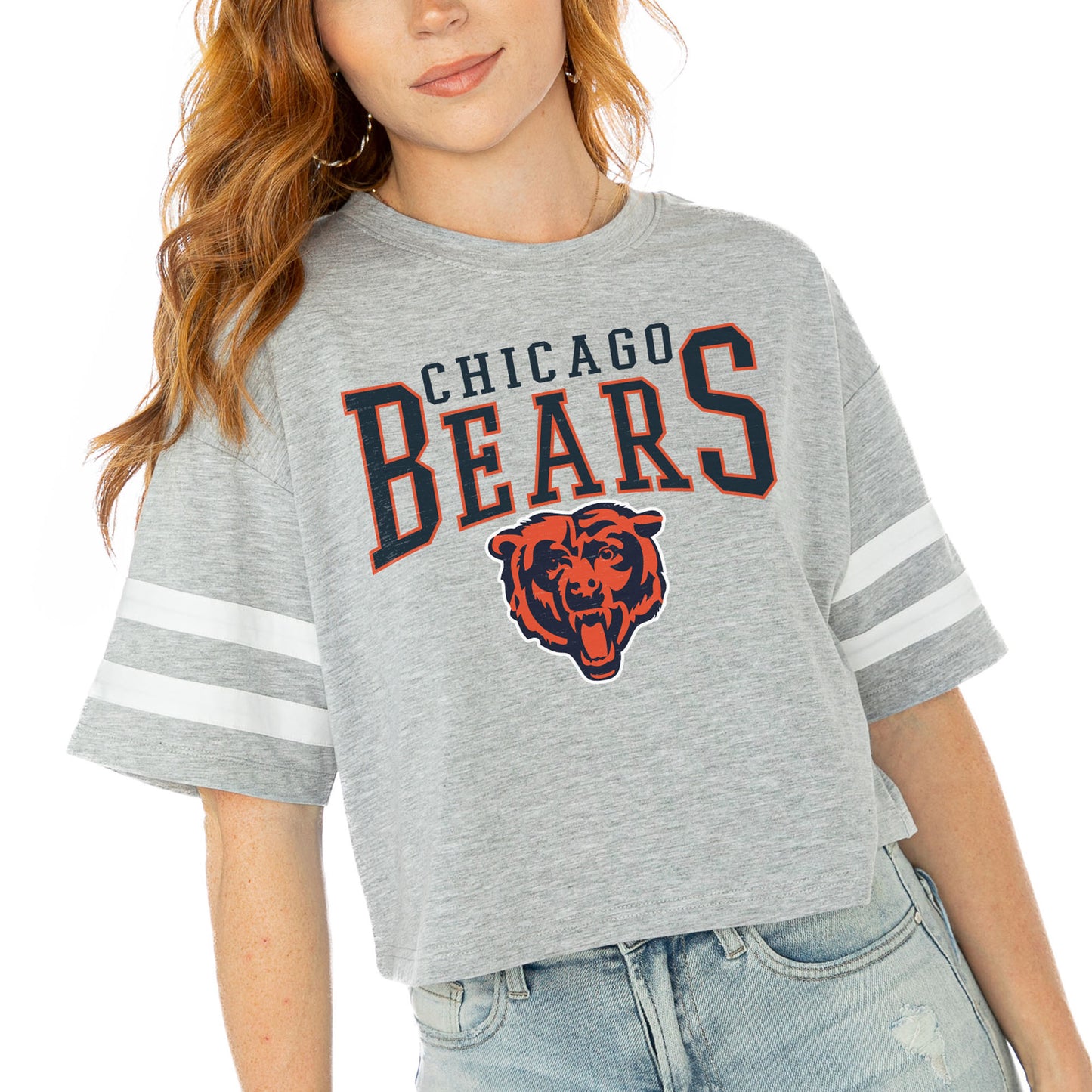 Women's Gameday Couture  Gray Chicago Bears Gridiron Glam Cropped T-Shirt