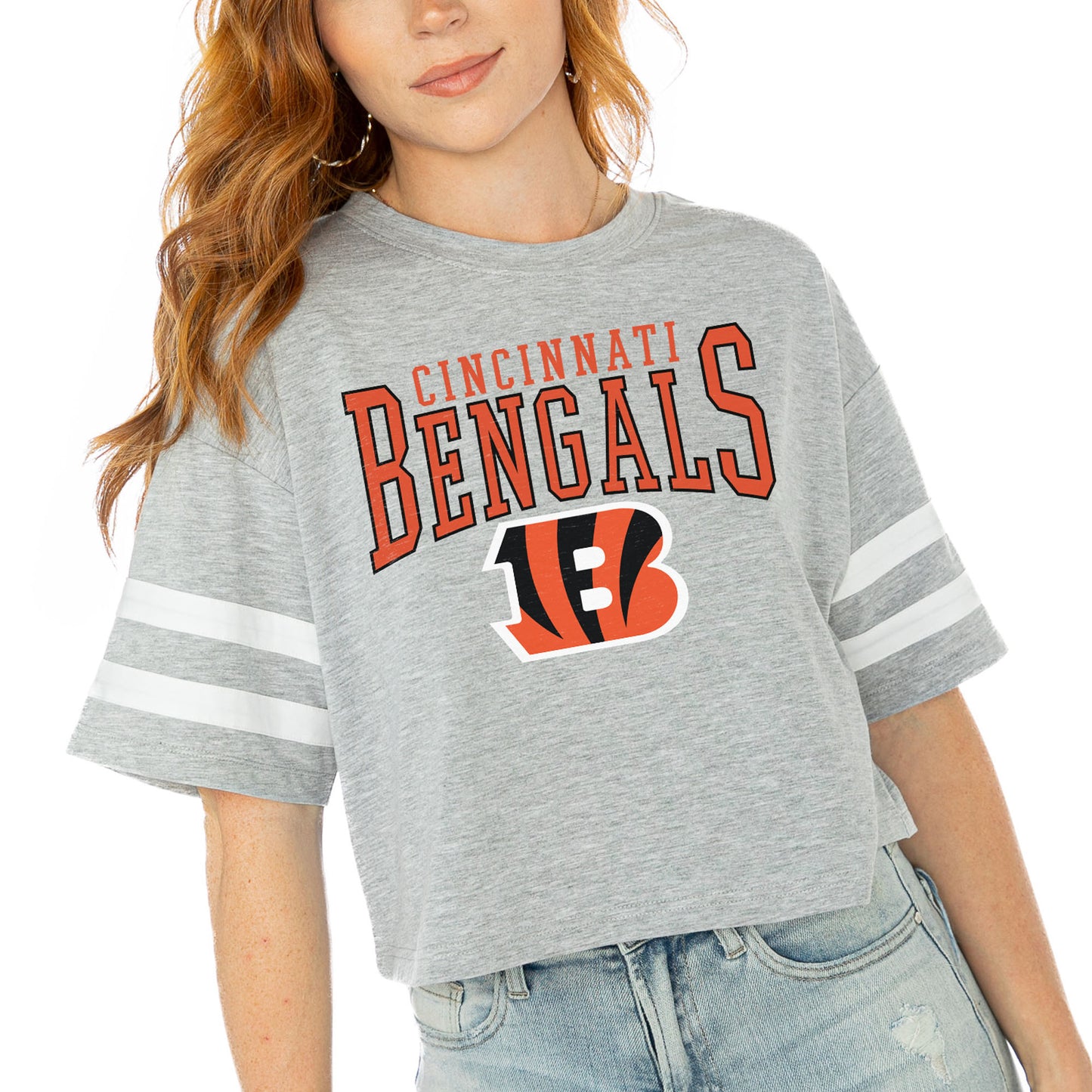 Women's Gameday Couture  Gray Cincinnati Bengals Gridiron Glam Cropped T-Shirt