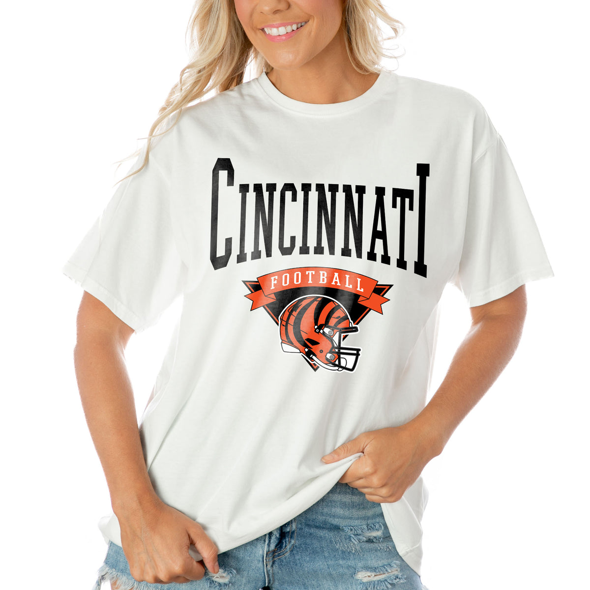 Women's Gameday Couture  White Cincinnati Bengals Enforcer Relaxed T-Shirt