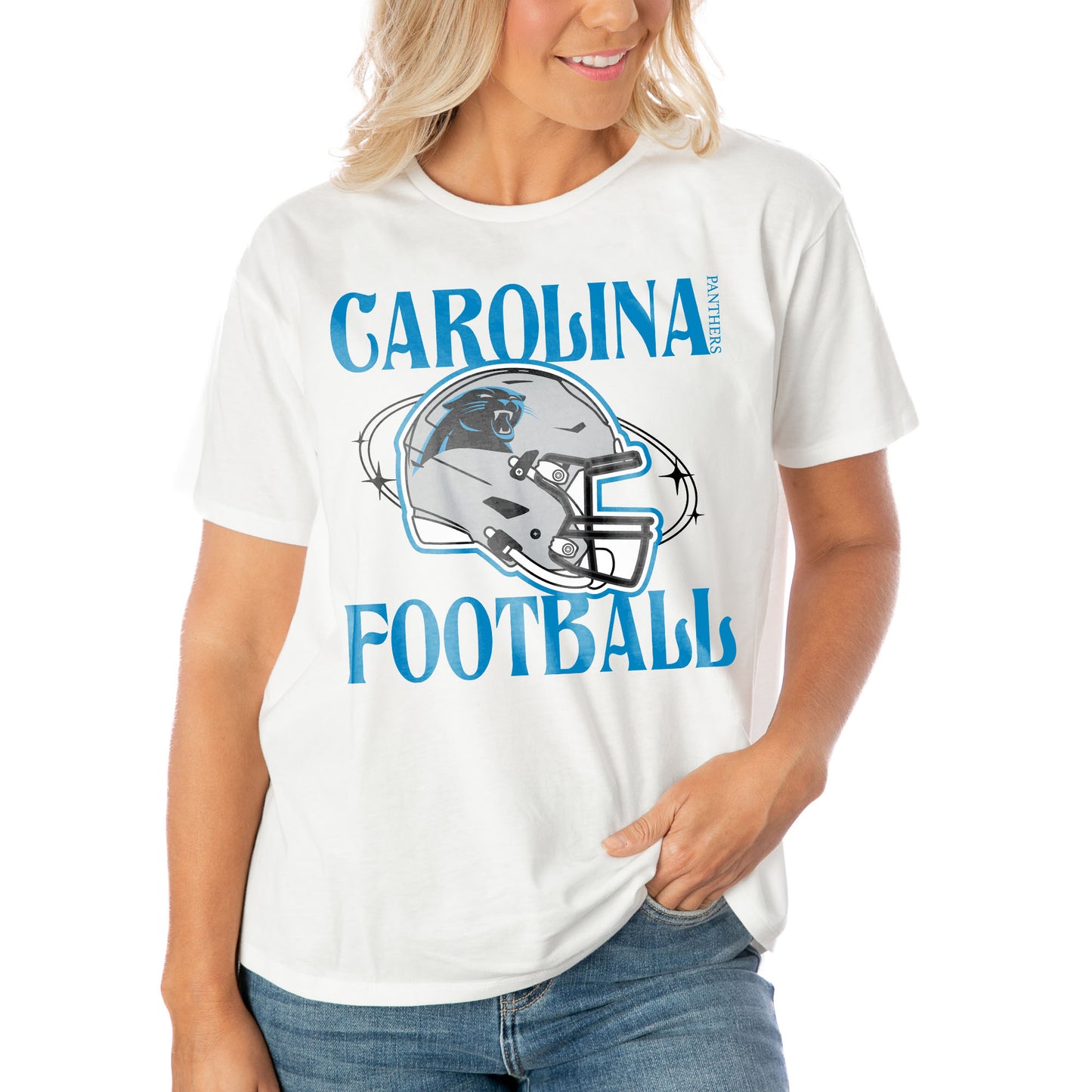 Women's Gameday Couture  White Carolina Panthers Victorious Vixen T-Shirt