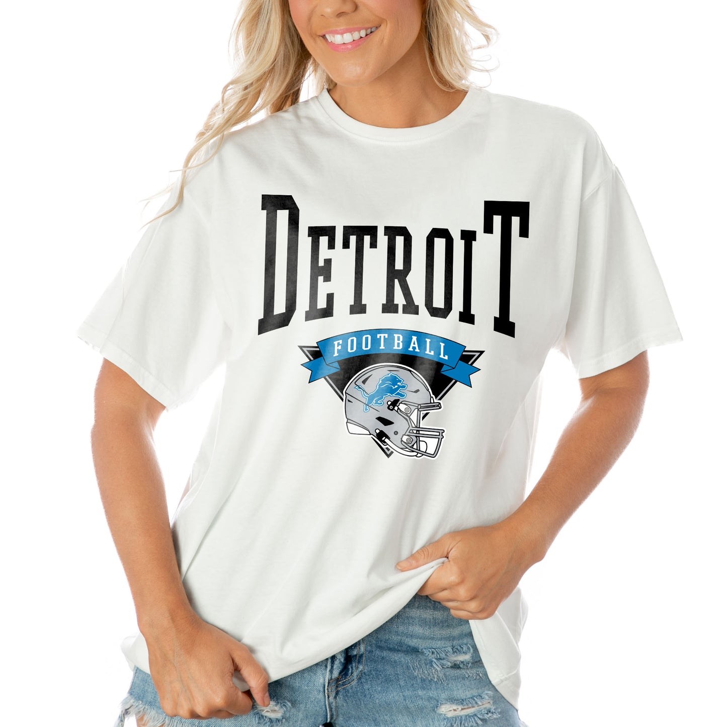 Women's Gameday Couture  White Detroit Lions Enforcer Relaxed T-Shirt