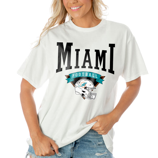 Women's Gameday Couture  White Miami Dolphins Enforcer Relaxed T-Shirt