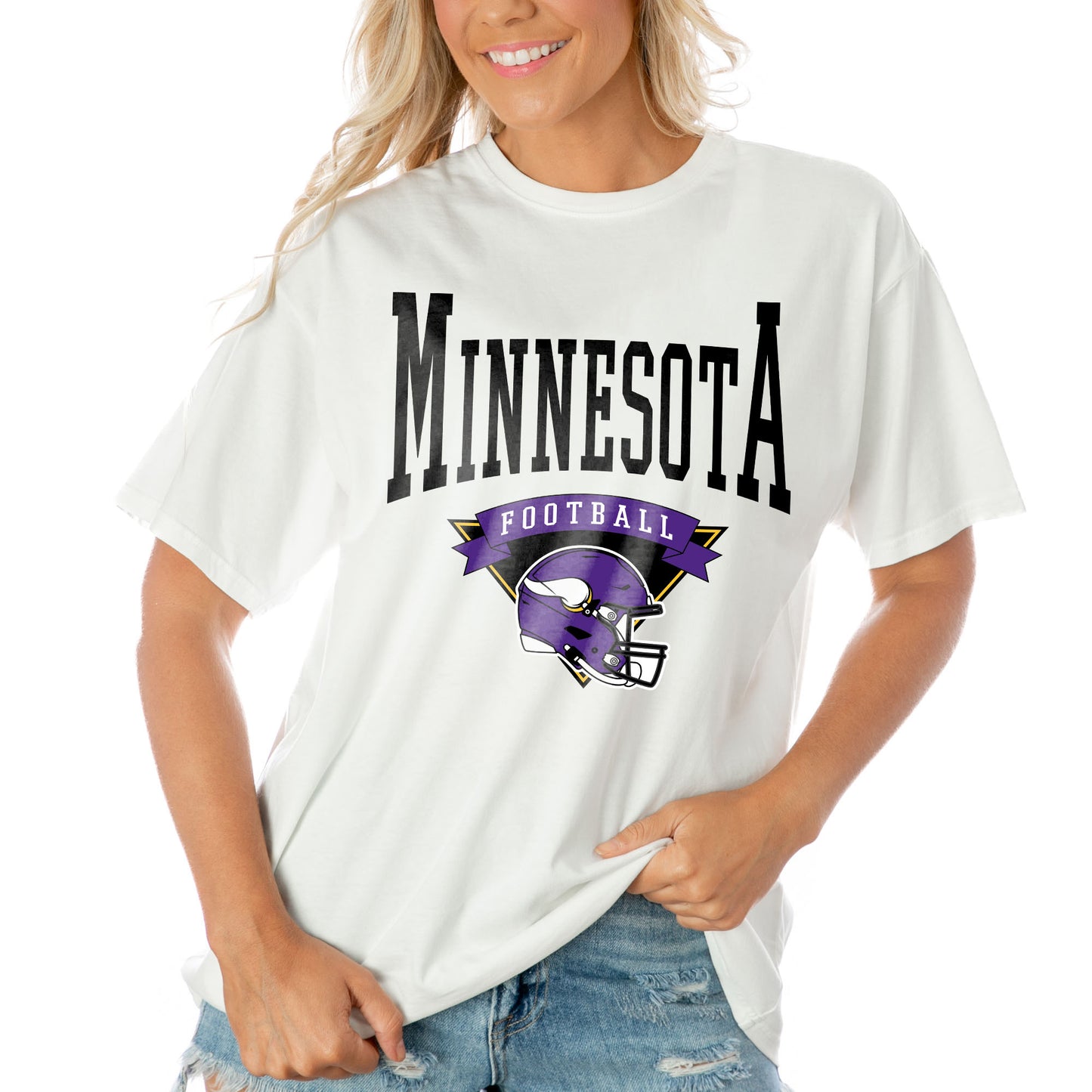 Women's Gameday Couture  White Minnesota Vikings Enforcer Relaxed T-Shirt