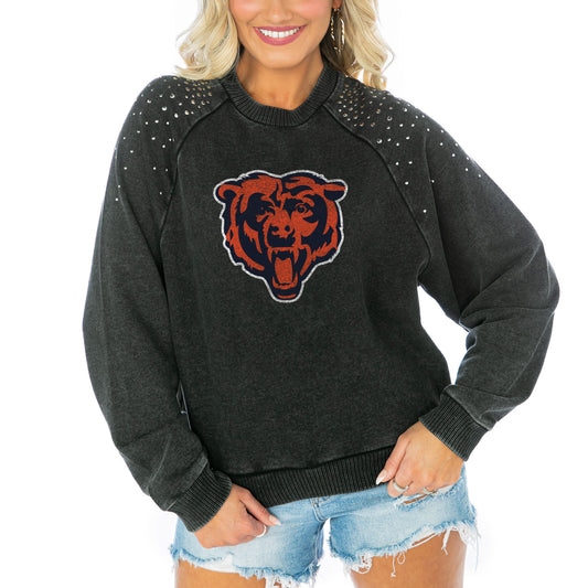 Women's Gameday Couture Charcoal Chicago Bears French Terry Studded Cropped Pullover Sweatshirt