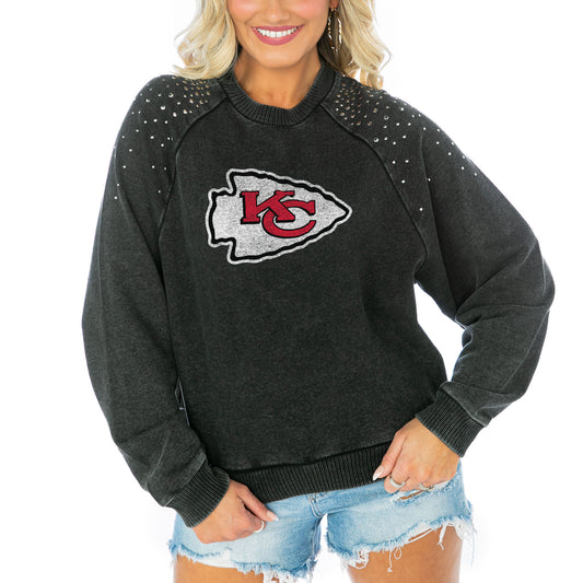 Women's Gameday Couture Charcoal Kansas City Chiefs French Terry Studded Cropped Pullover Sweatshirt