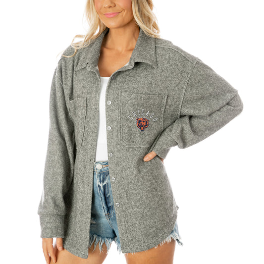 Women's Gameday Couture  Gray Chicago Bears Long Pass Button-Up Shacket