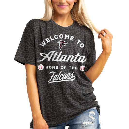 Women's Gameday Couture  Charcoal Atlanta Falcons Wildcat Blitz Tonal Leopard T-Shirt