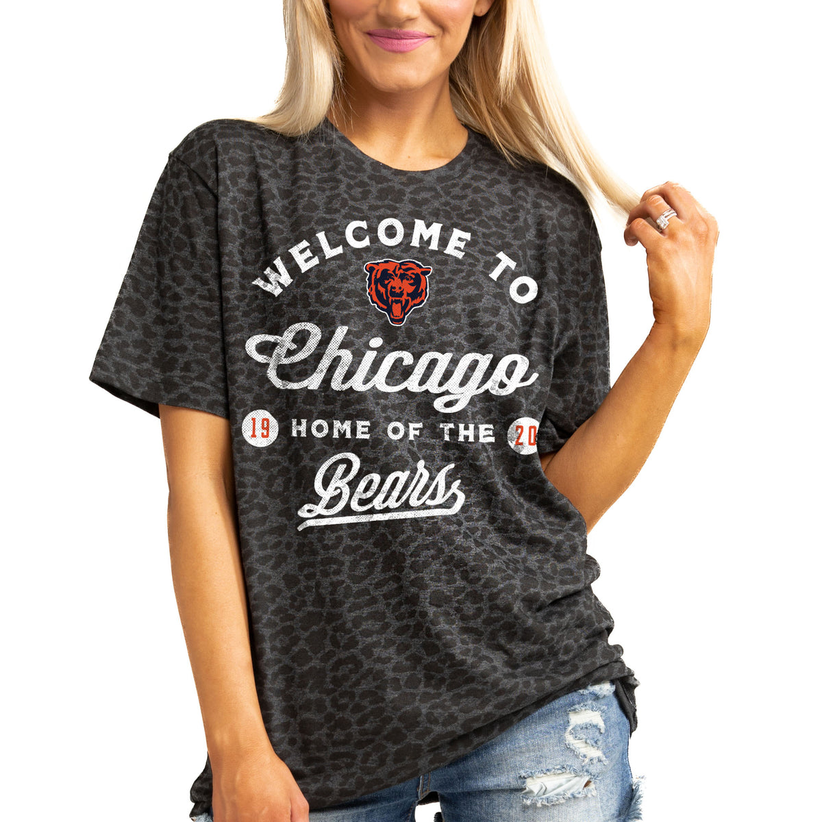 Women's Gameday Couture  Charcoal Chicago Bears Wildcat Blitz Tonal Leopard T-Shirt