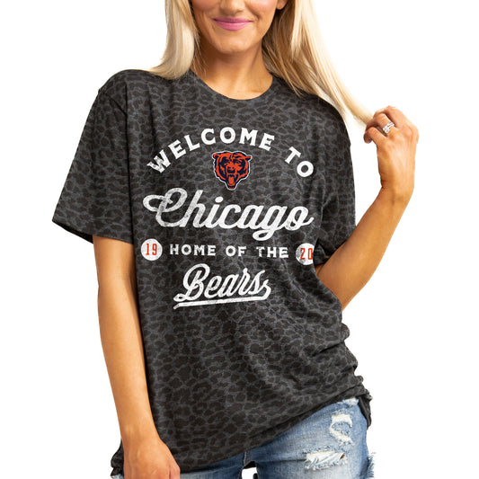 Women's Gameday Couture  Charcoal Chicago Bears Wildcat Blitz Tonal Leopard T-Shirt
