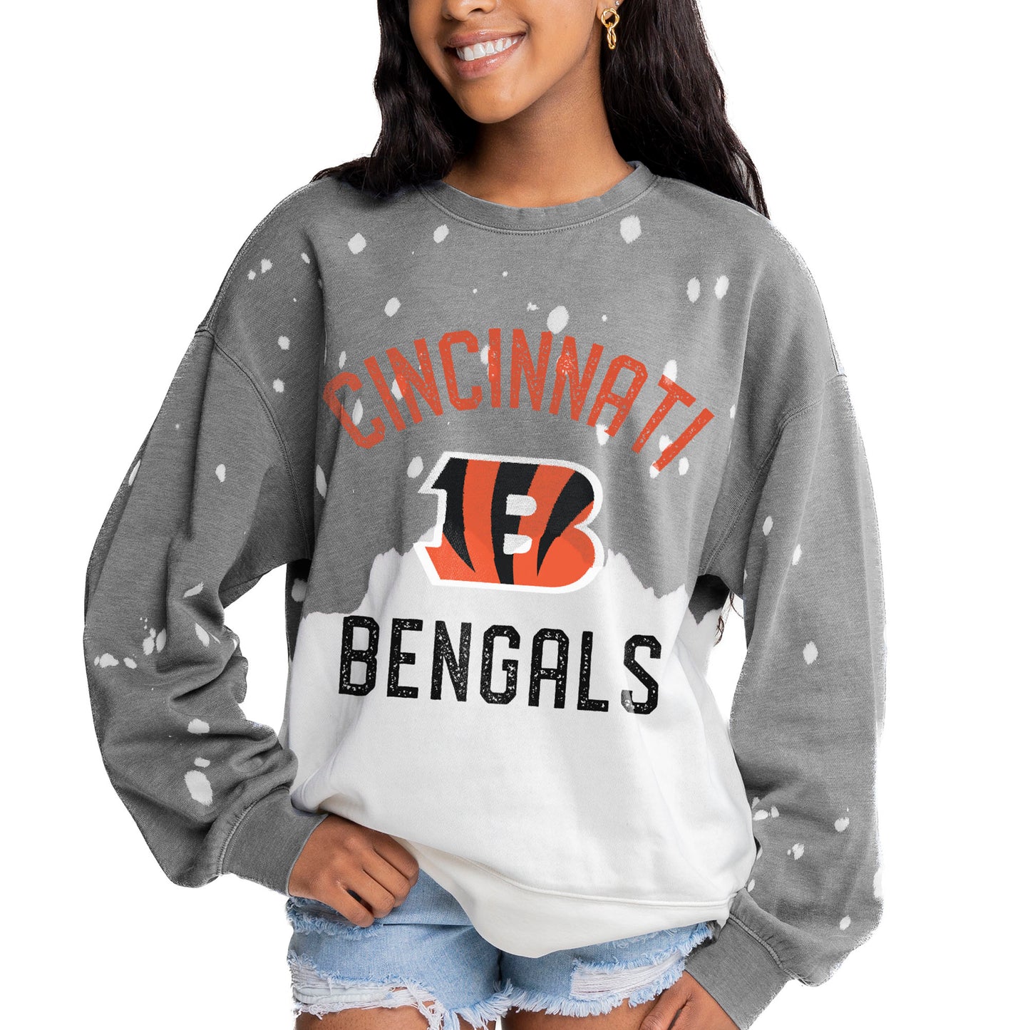 Women's Gameday Couture  Gray Cincinnati Bengals Coin Toss Faded French Terry Pullover Sweatshirt