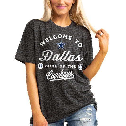 Women's Gameday Couture Charcoal Dallas Cowboys Wildcat Blitz Tonal Leopard T-Shirt