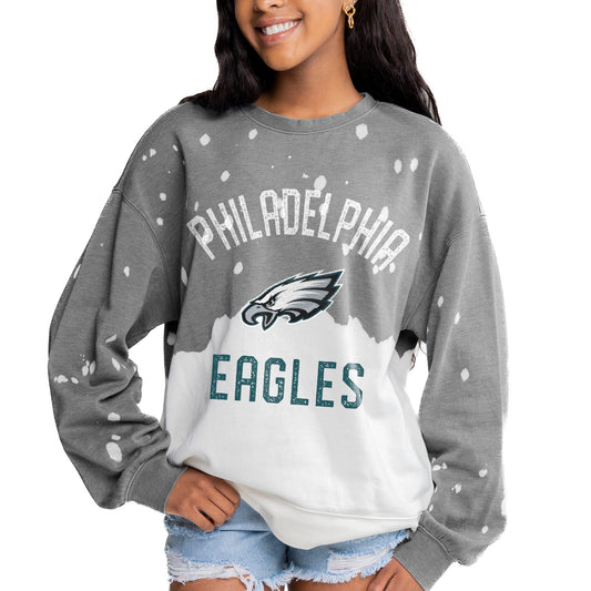 Women's Gameday Couture  Gray Philadelphia Eagles Coin Toss Faded French Terry Pullover Sweatshirt