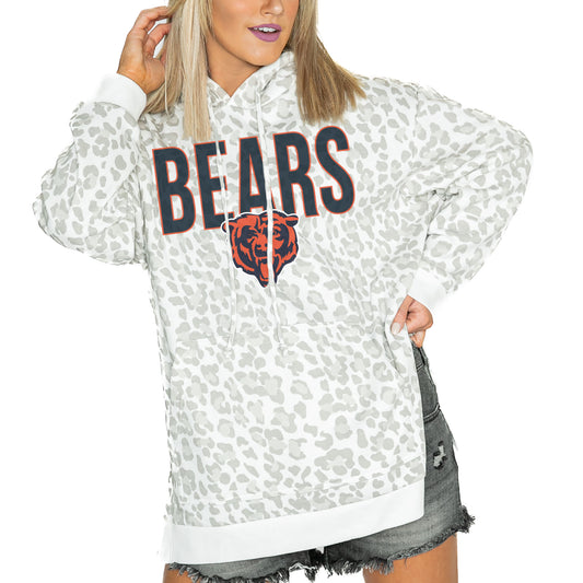 Womens' Gameday Couture  White Chicago Bears Leopard Side Slit Pullover Hoodie