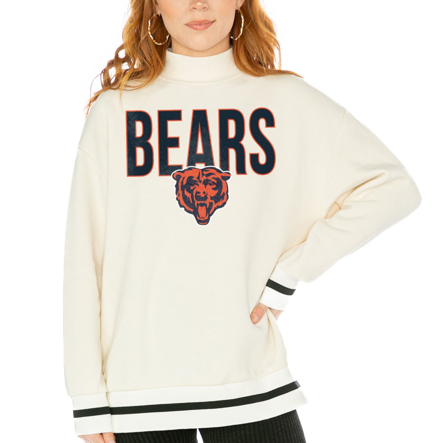 Women's Gameday Couture  White Chicago Bears End Zone Envy Mock Neck Fleece Pullover Sweatshirt