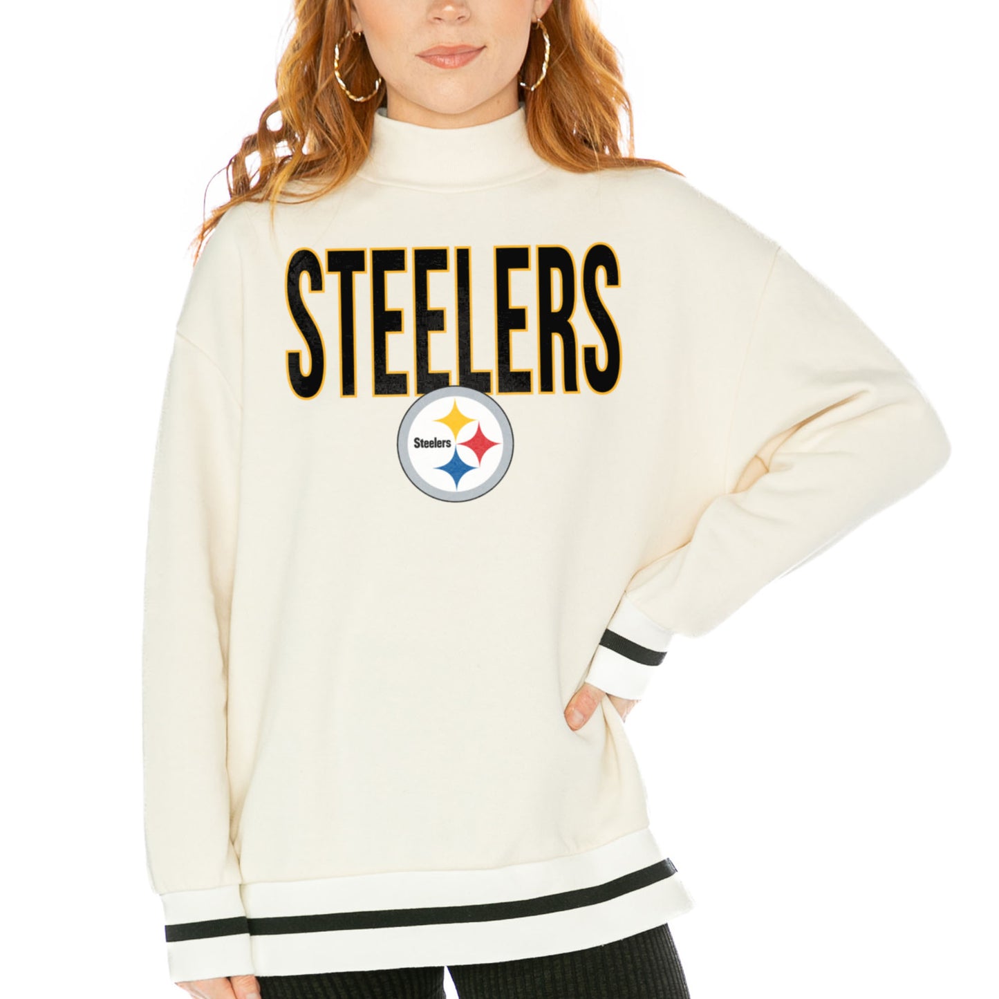 Women's Gameday Couture  White Pittsburgh Steelers End Zone Envy Mock Neck Fleece Pullover Sweatshirt