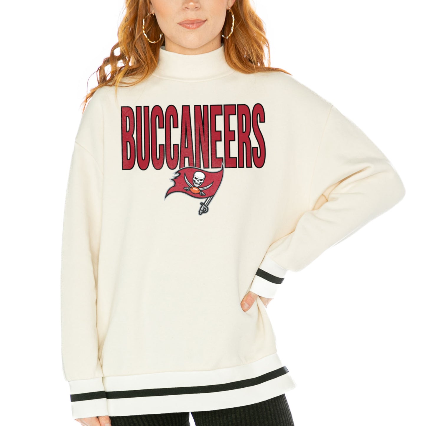 Women's Gameday Couture  White Tampa Bay Buccaneers End Zone Envy Mock Neck Fleece Pullover Sweatshirt