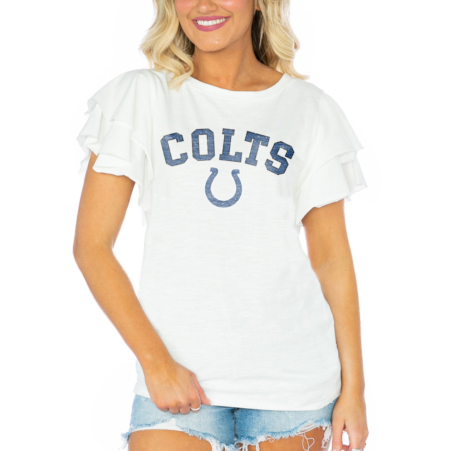 Women's Gameday Couture  White Indianapolis Colts Valkyrie Ruffle Sleeve Lightweight Top