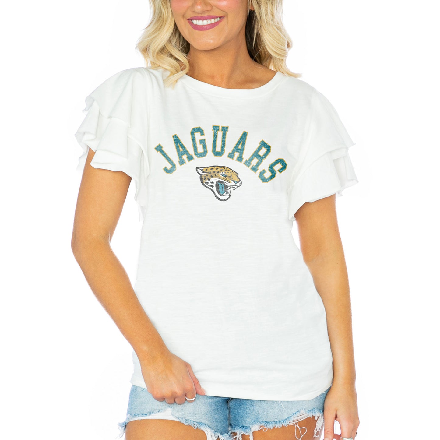 Women's Gameday Couture  White Jacksonville Jaguars Valkyrie Ruffle Sleeve Lightweight Top