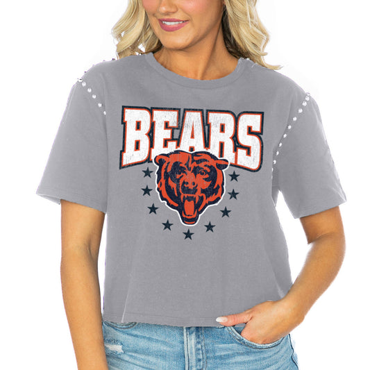 Women's Gameday Couture  Gray Chicago Bears Gladiator Studded Sleeve Cropped T-Shirt