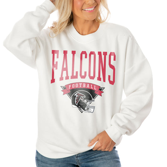 Women's Gameday Couture White Atlanta Falcons Oversized Line Pullover Sweatshirt