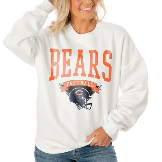 Women's Gameday Couture White Chicago Bears Oversized Line Pullover Sweatshirt