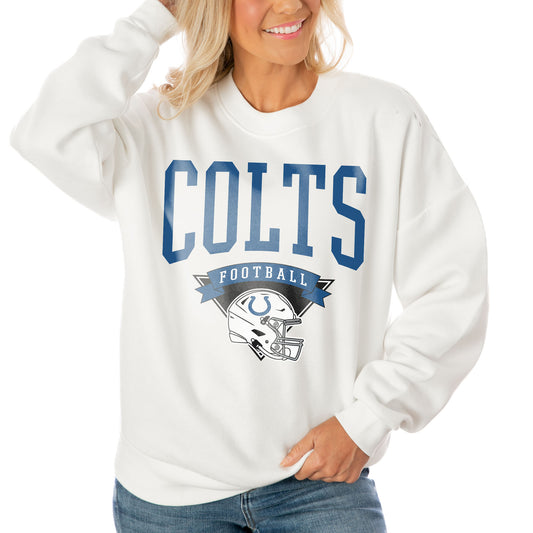 Women's Gameday Couture White Indianapolis Colts Oversized Line Pullover Sweatshirt