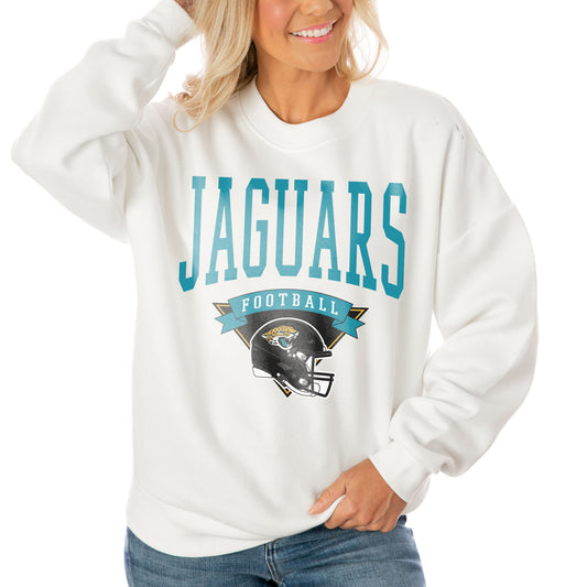 Women's Gameday Couture White Jacksonville Jaguars Oversized Line Pullover Sweatshirt