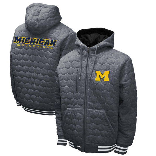 Men's Franchise Club Gray Michigan Wolverines Honeycomb Fleece Full-Zip Hoodie Jacket