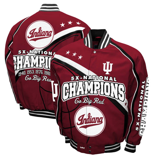 Men's Franchise Club Crimson Indiana Hoosiers Commemorative Basketball 5-Time National Champions Full-Snap Jacket