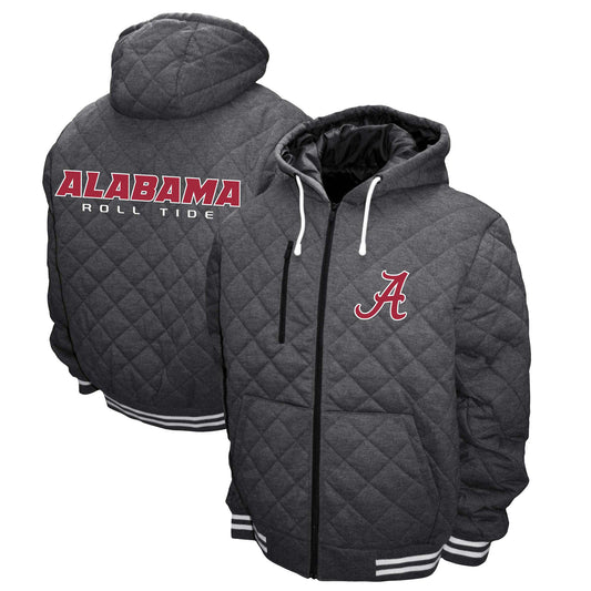 Men's Franchise Club Gray Alabama Crimson Tide Diamond Quilted Full-Zip Hoodie Jacket